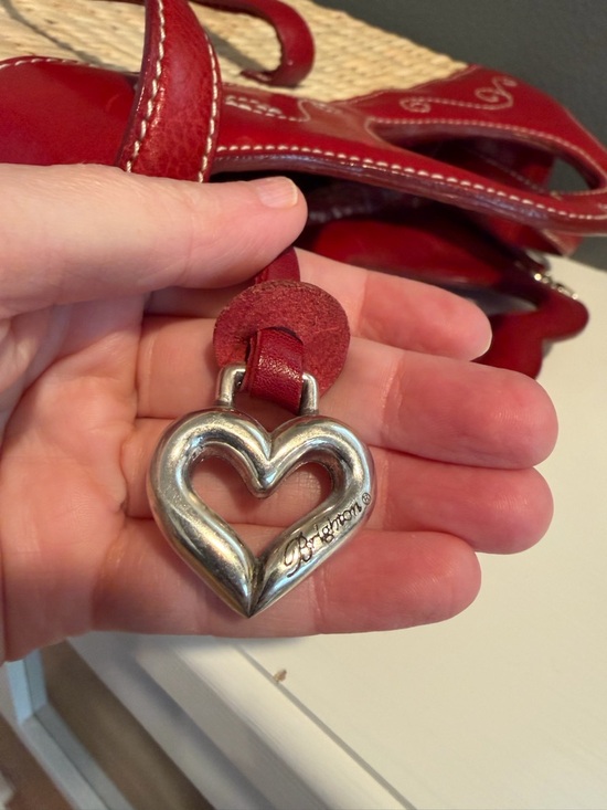 Brighton Woven Straw Tote Purse Red Leather Heart Handle opt. shoulder strap - Picture 12 of 16